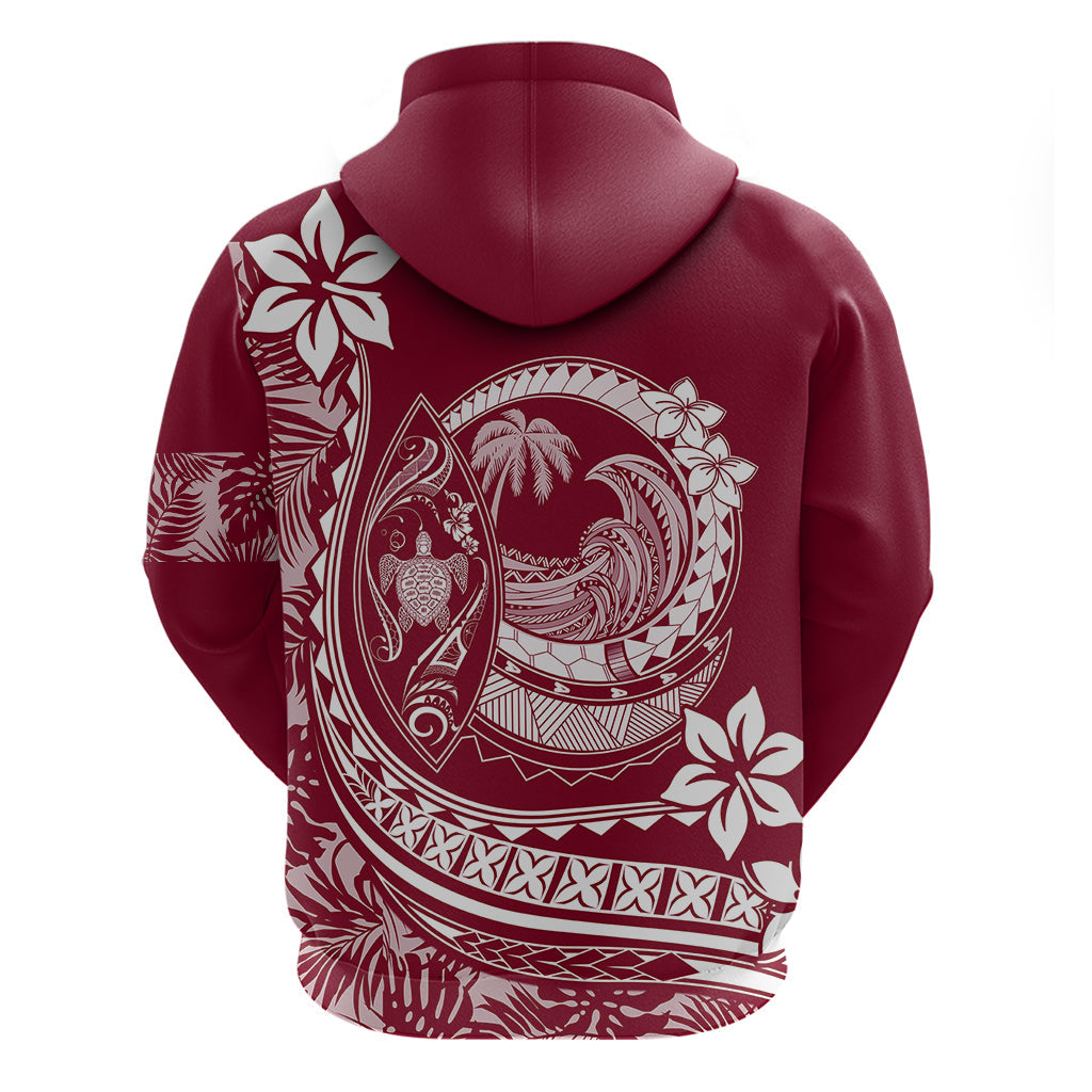 Polynesian Plumeria Hoodie Ride The Waves - Burgundy LT7