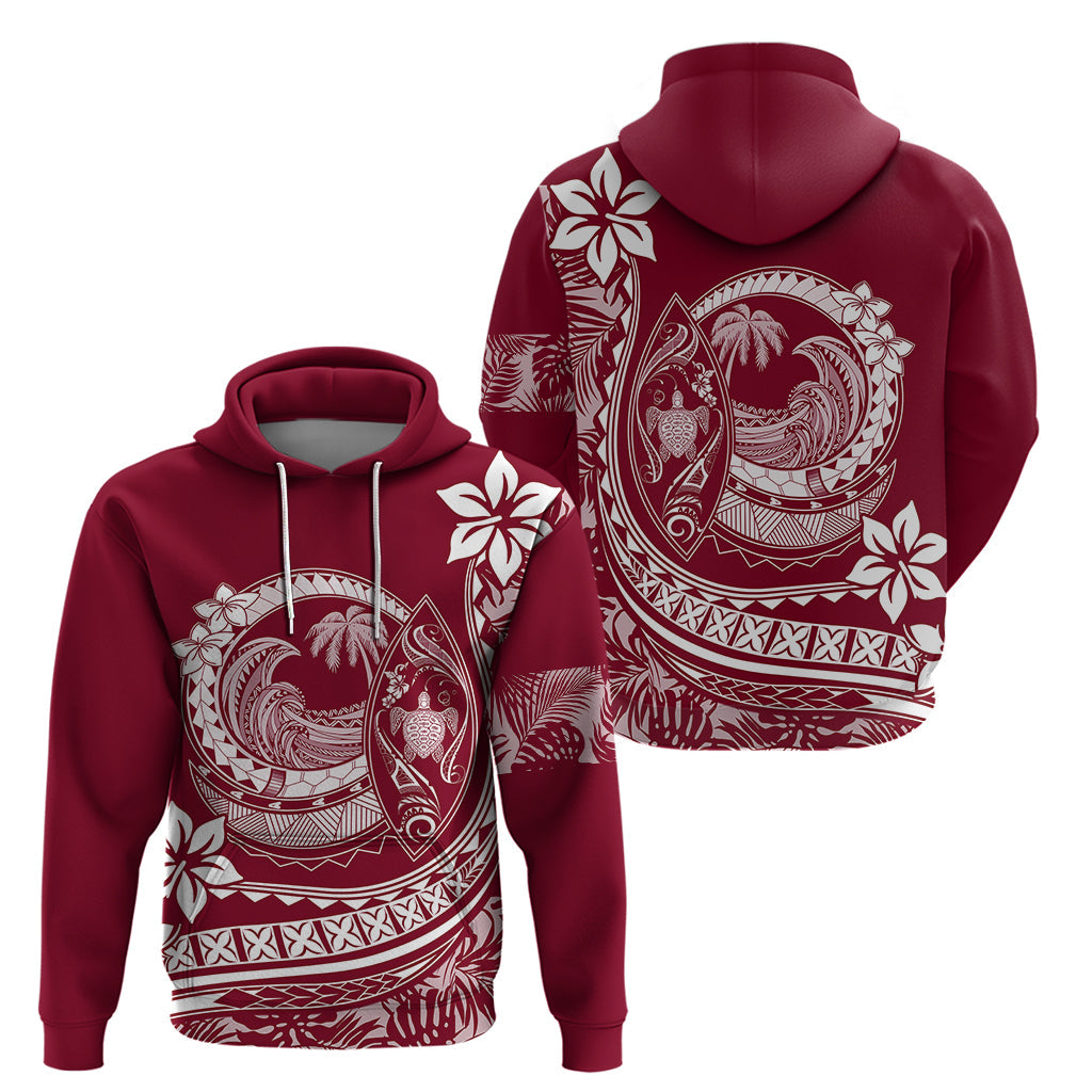 Polynesian Plumeria Hoodie Ride The Waves - Burgundy LT7