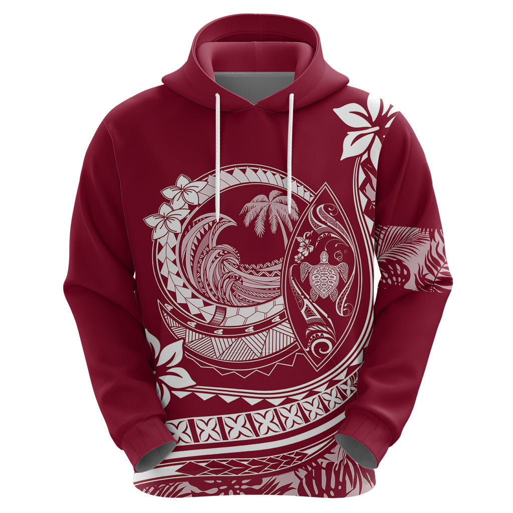 Polynesian Plumeria Hoodie Ride The Waves - Burgundy LT7