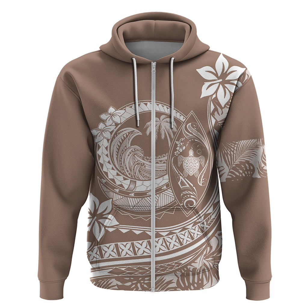 Polynesian Plumeria Hoodie Ride The Waves - Beige LT7