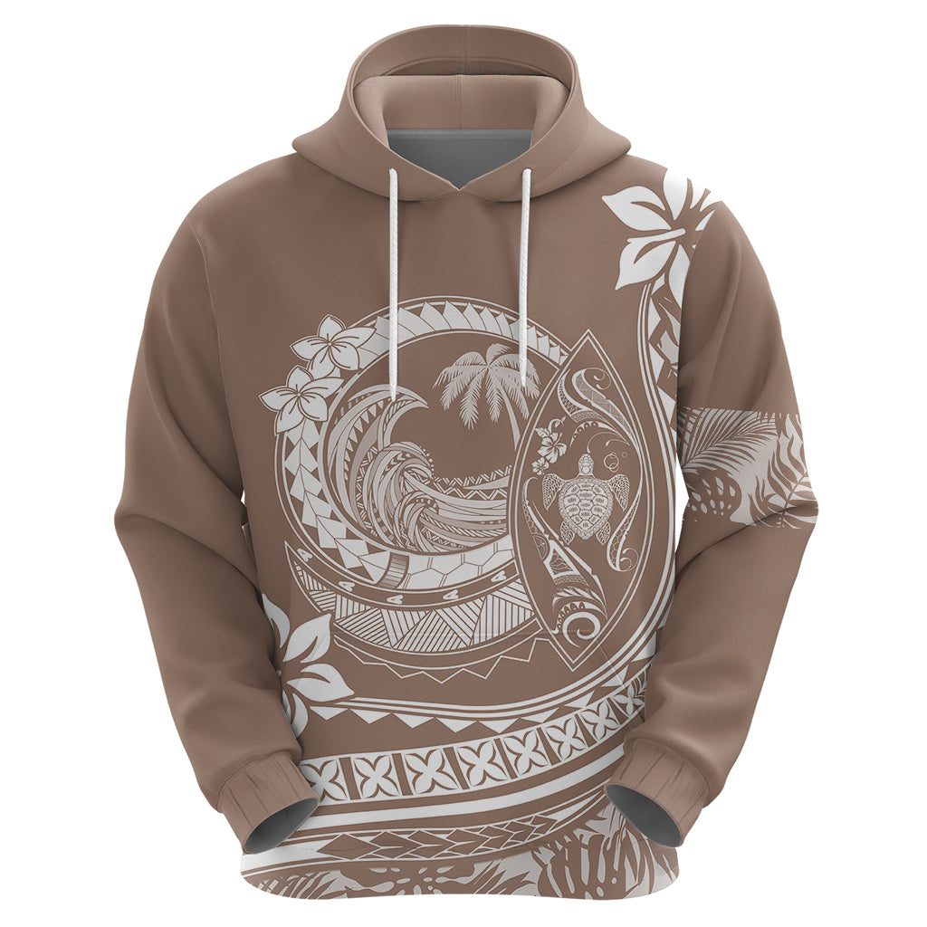 Polynesian Plumeria Hoodie Ride The Waves - Beige LT7