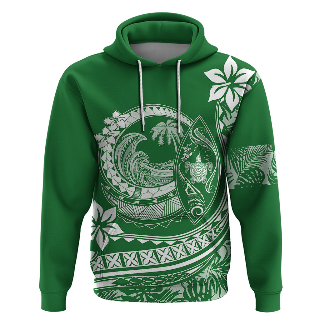 Polynesian Plumeria Hoodie Ride The Waves - Green LT7