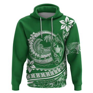 Polynesian Plumeria Hoodie Ride The Waves - Green LT7