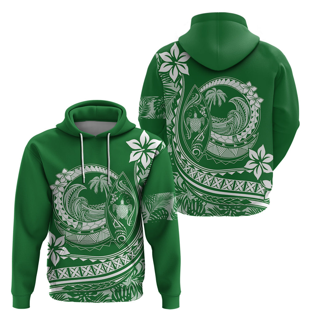 Polynesian Plumeria Hoodie Ride The Waves - Green LT7