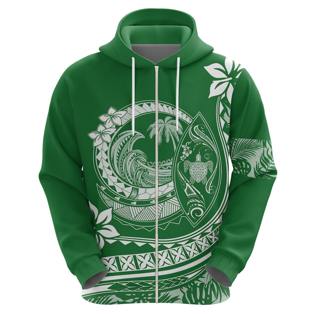 Polynesian Plumeria Hoodie Ride The Waves - Green LT7