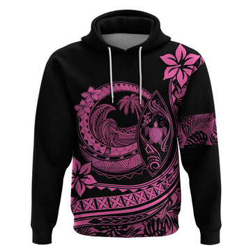 Polynesian Plumeria Hoodie Ride The Waves - Pink LT7