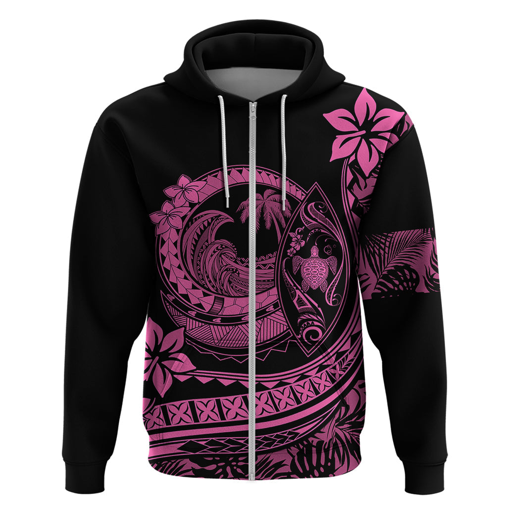 Polynesian Plumeria Hoodie Ride The Waves - Pink LT7