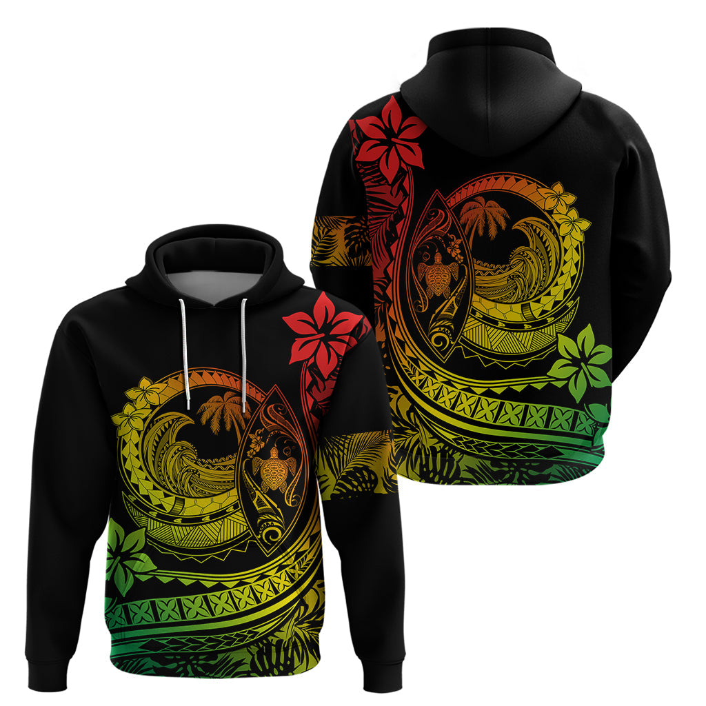 Polynesian Plumeria Hoodie Ride The Waves - Reggae LT7