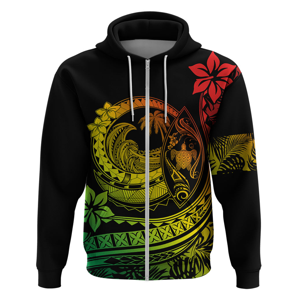 Polynesian Plumeria Hoodie Ride The Waves - Reggae LT7