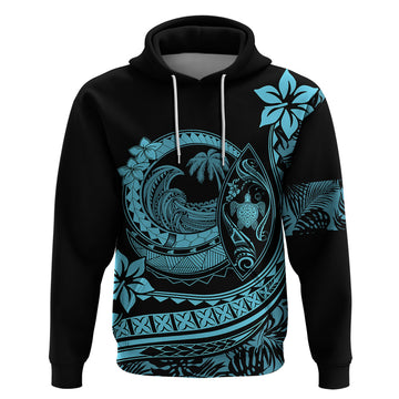 Polynesian Plumeria Hoodie Ride The Waves - Turquoise LT7