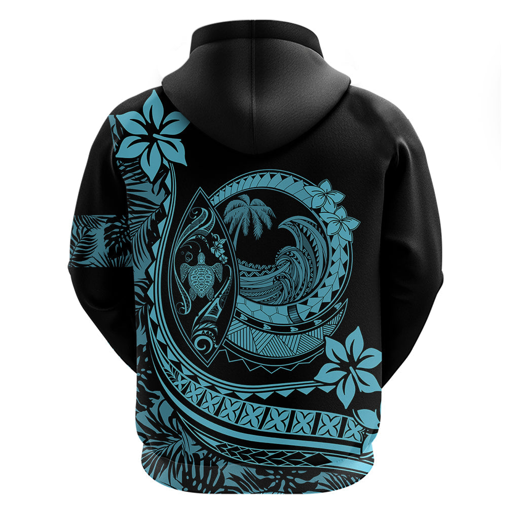 Polynesian Plumeria Hoodie Ride The Waves - Turquoise LT7