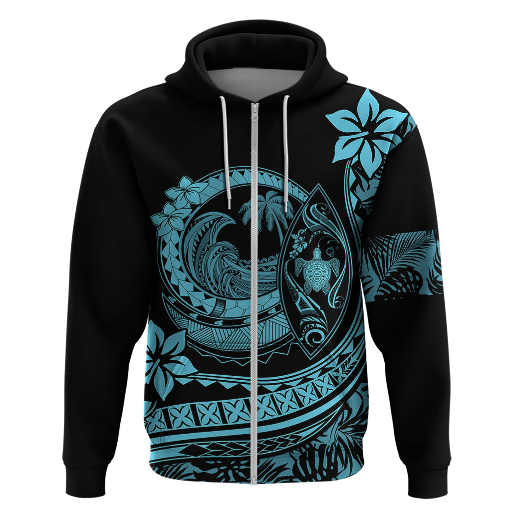 Polynesian Plumeria Hoodie Ride The Waves - Turquoise LT7