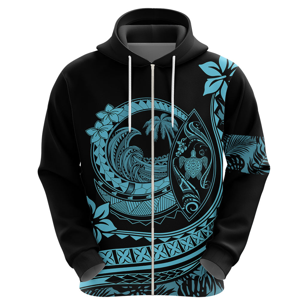 Polynesian Plumeria Hoodie Ride The Waves - Turquoise LT7