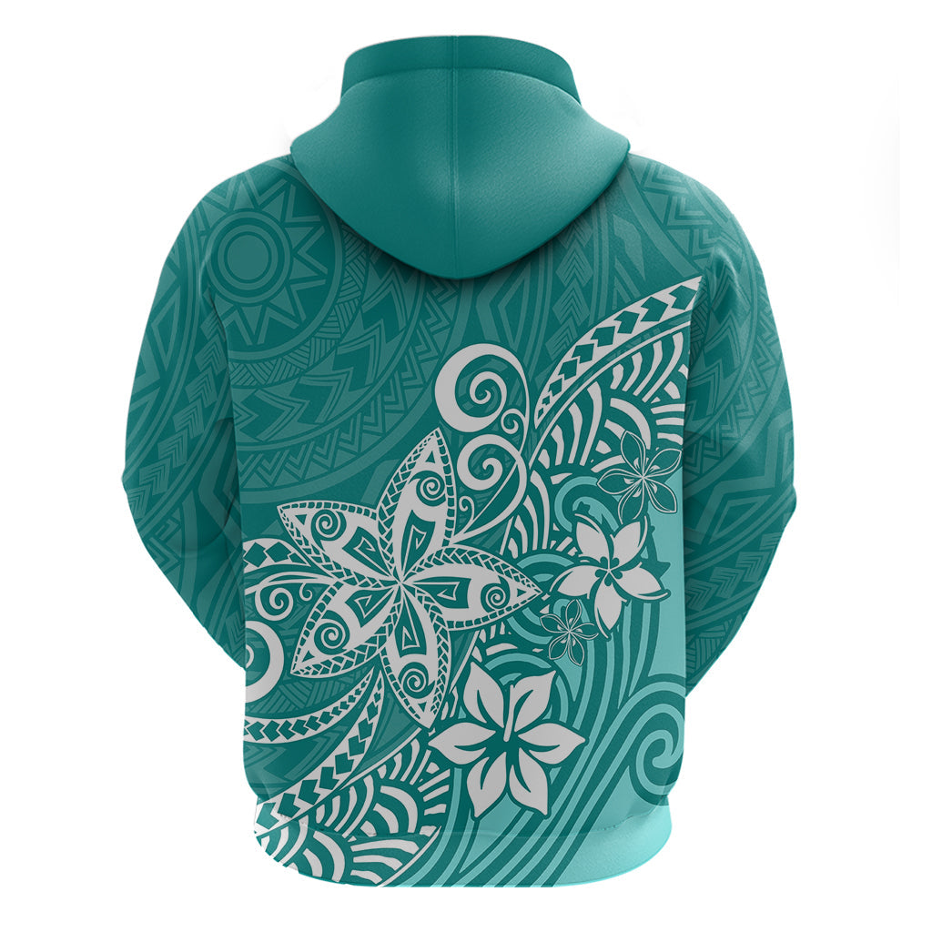 Polynesia Hoodie Plumeria Teal Curves LT7