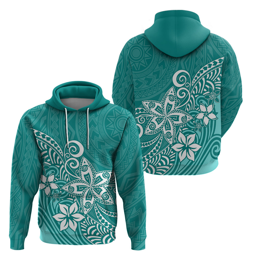 Polynesia Hoodie Plumeria Teal Curves LT7