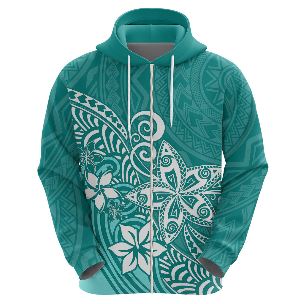 Polynesia Hoodie Plumeria Teal Curves LT7