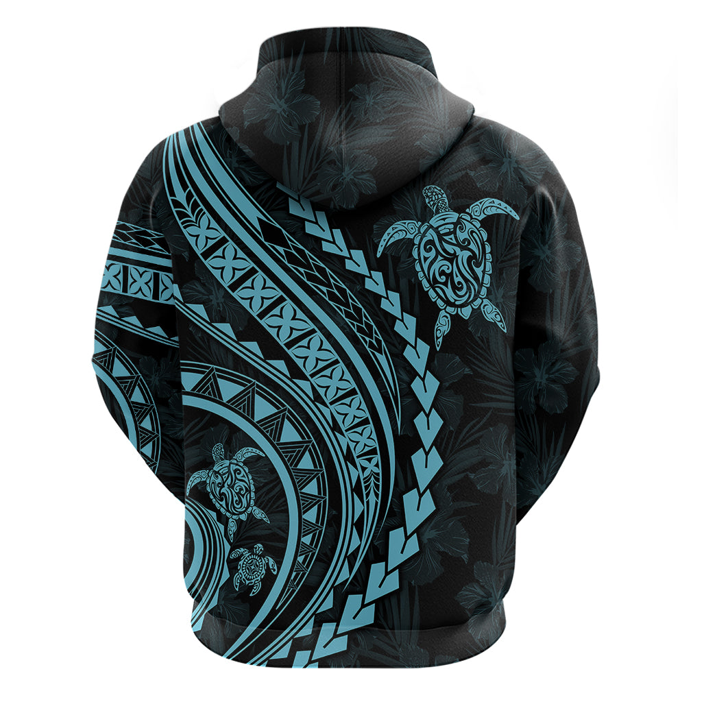 Polynesian Pride Hoodie Turtle Hibiscus Luxury Style - Aquamarine LT7