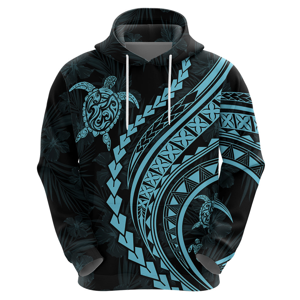 Polynesian Pride Hoodie Turtle Hibiscus Luxury Style - Aquamarine LT7