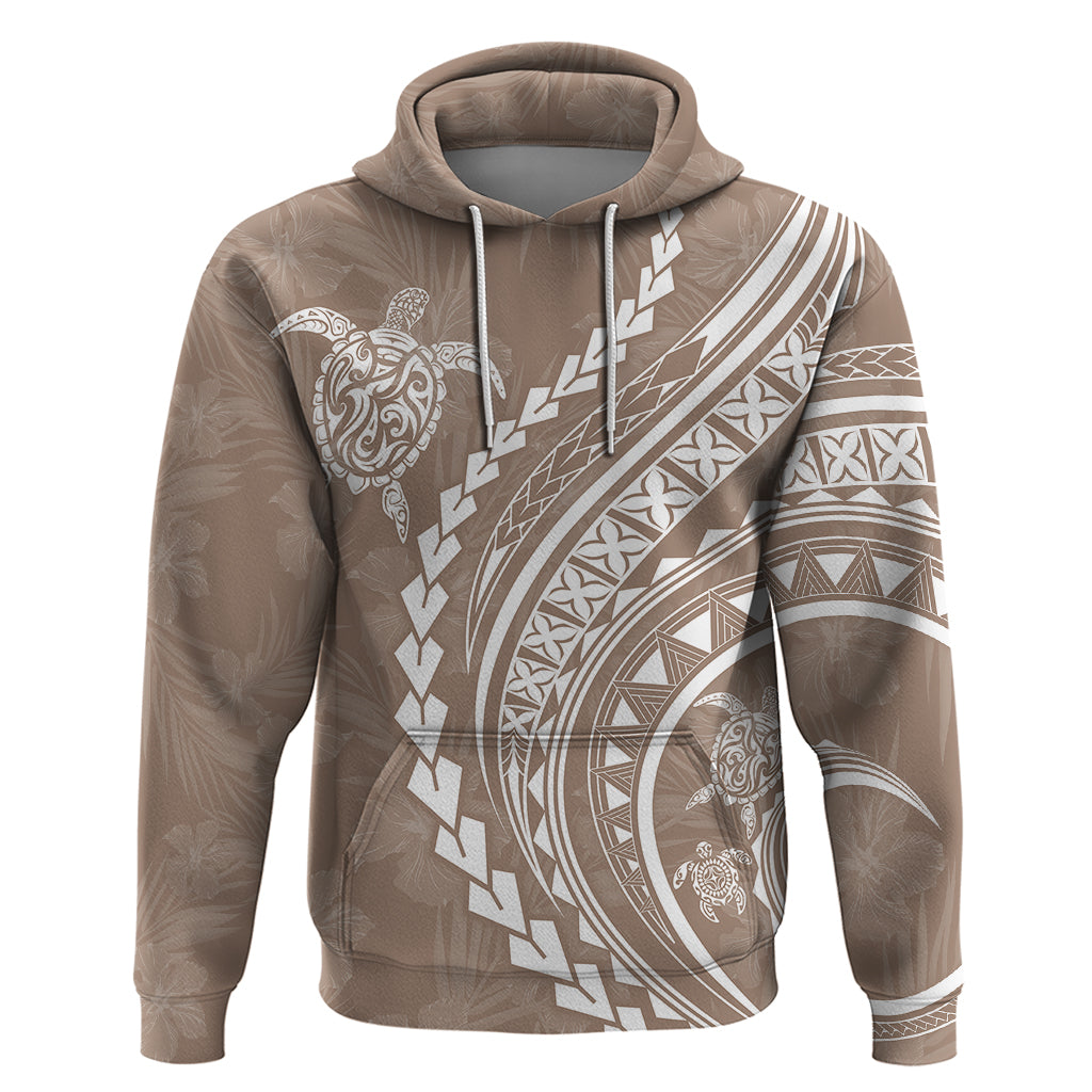 Polynesian Pride Hoodie Turtle Hibiscus Luxury Style - Beige LT7