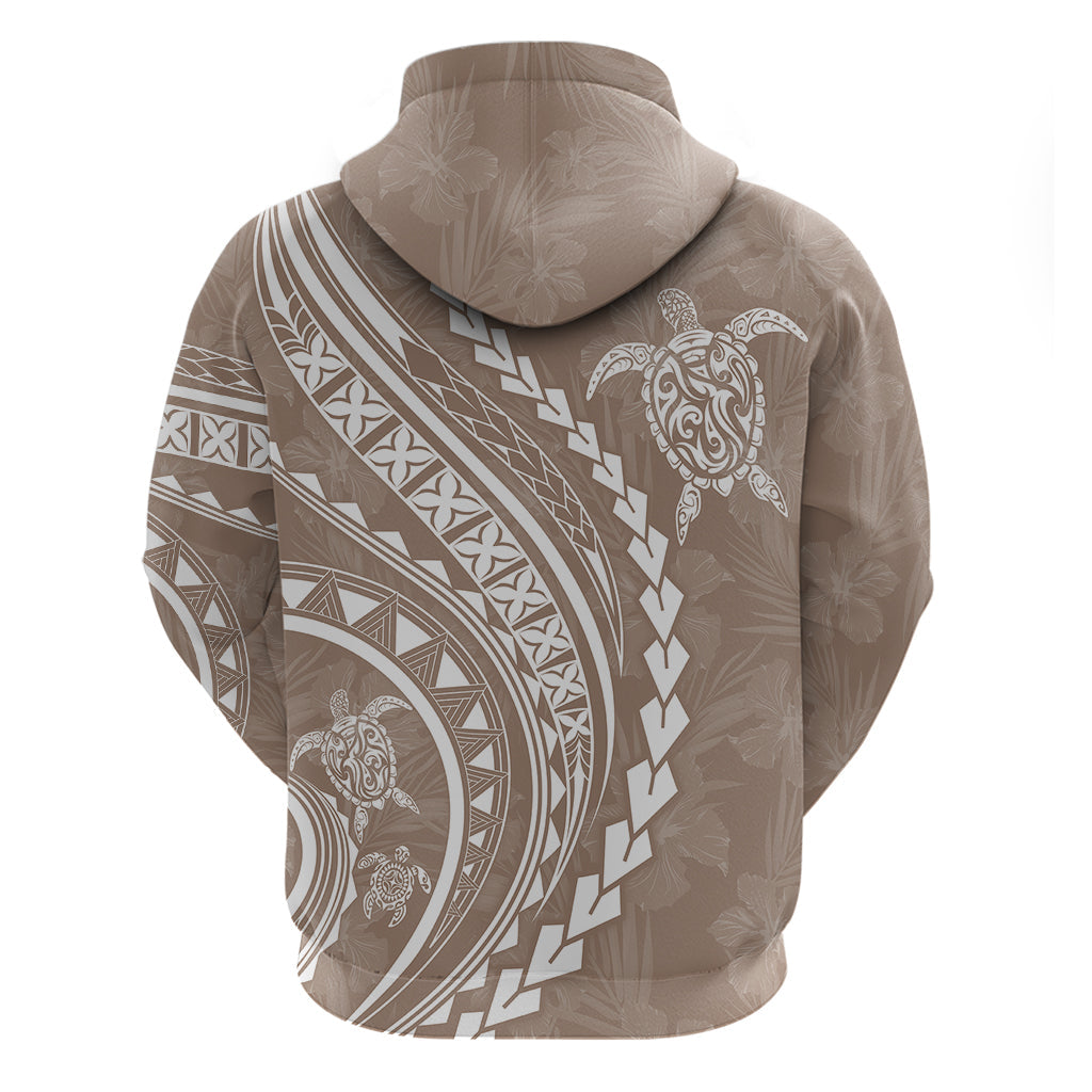 Polynesian Pride Hoodie Turtle Hibiscus Luxury Style - Beige LT7