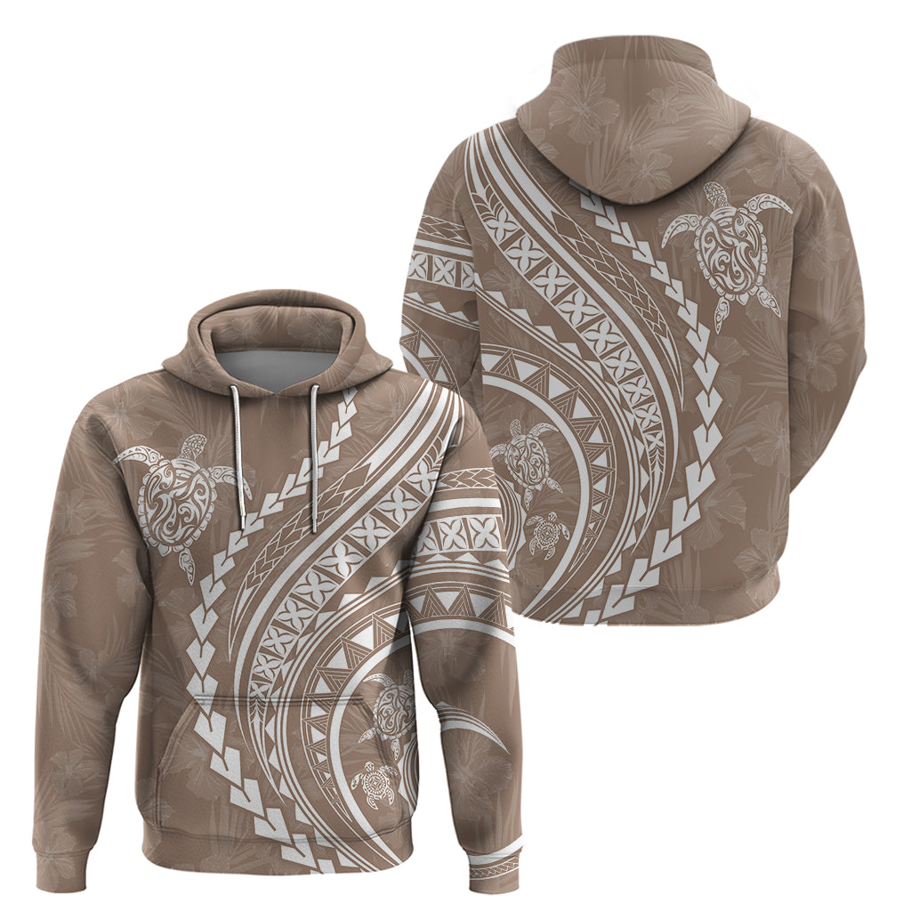 Polynesian Pride Hoodie Turtle Hibiscus Luxury Style - Beige LT7