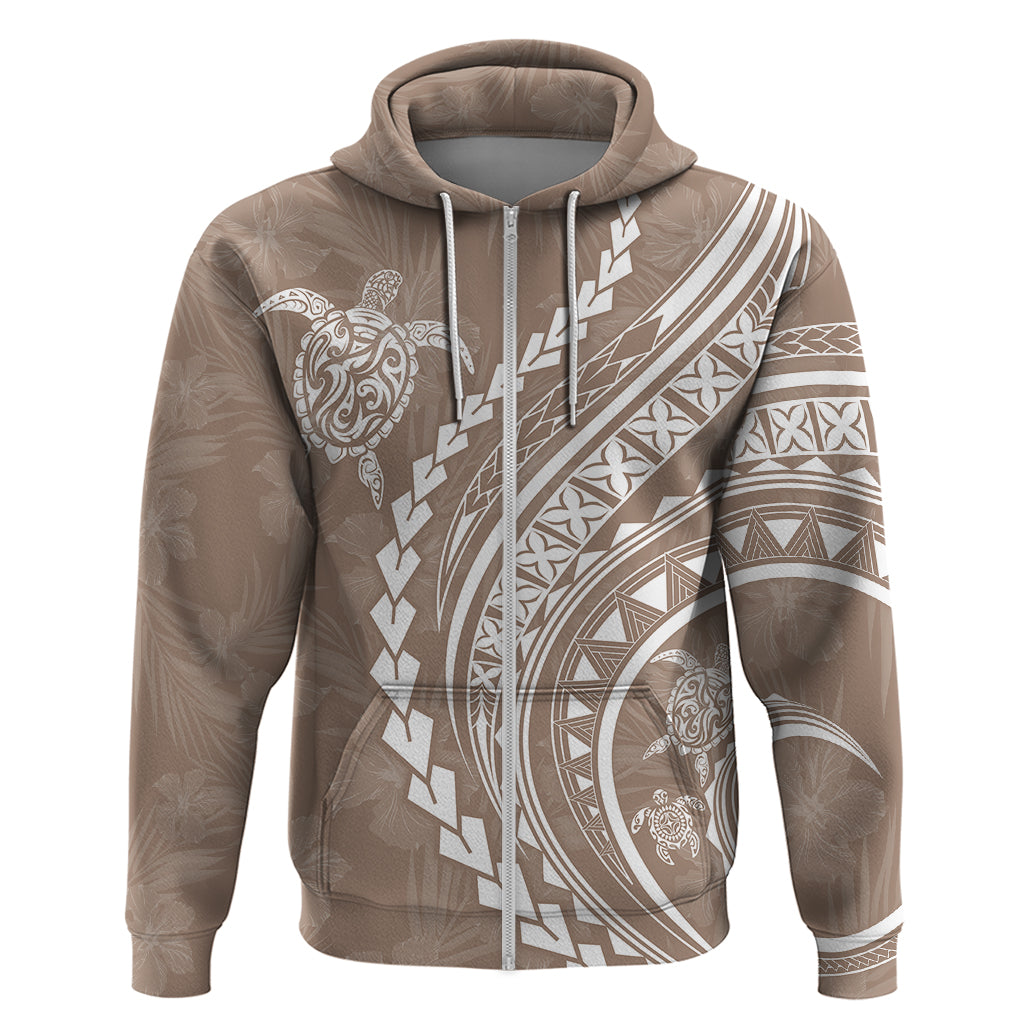 Polynesian Pride Hoodie Turtle Hibiscus Luxury Style - Beige LT7