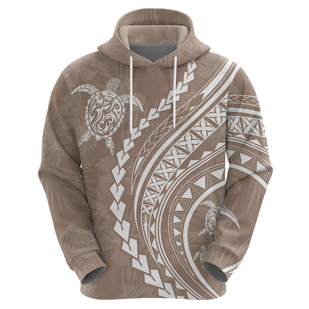 Polynesian Pride Hoodie Turtle Hibiscus Luxury Style - Beige LT7