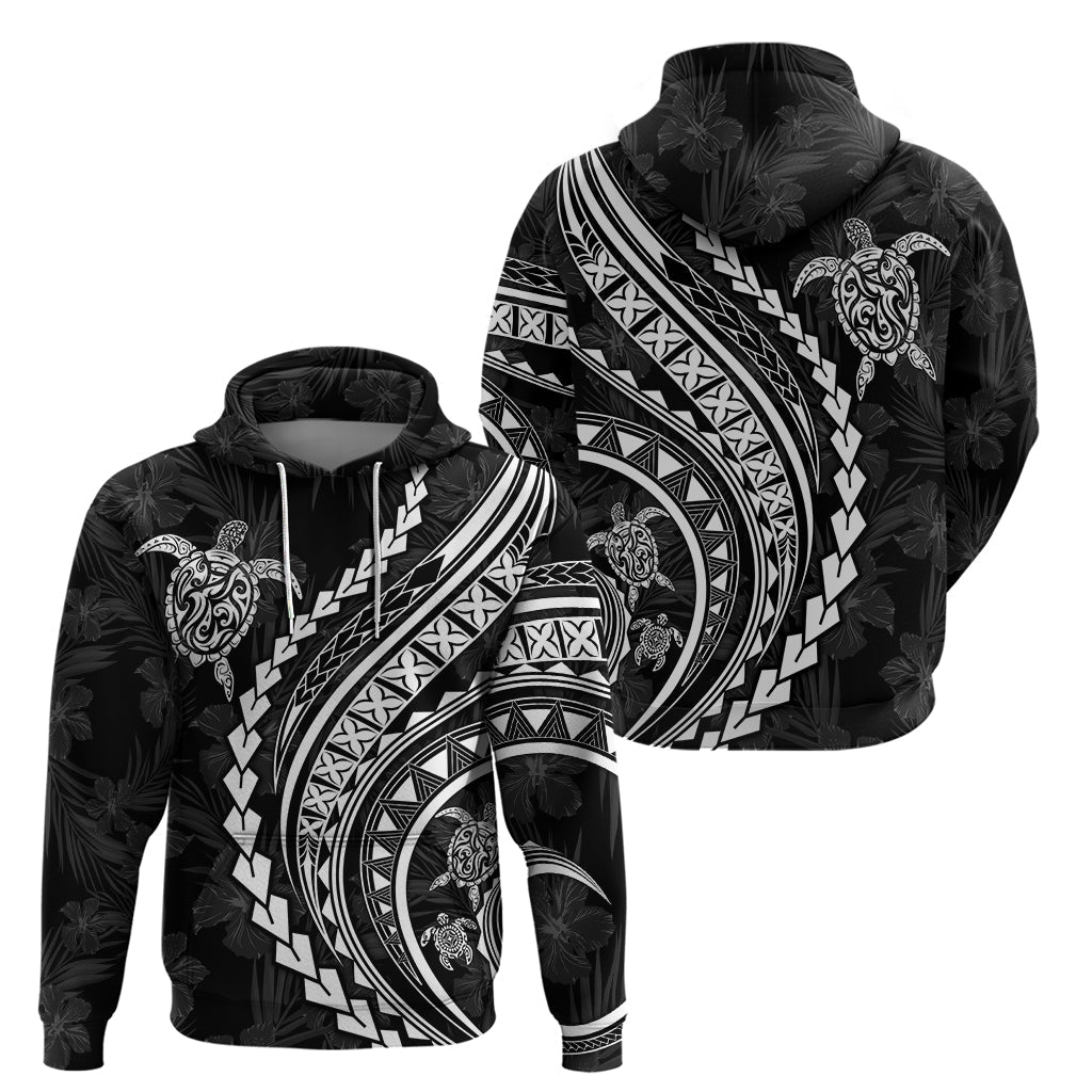 Polynesian Pride Hoodie Turtle Hibiscus Luxury Style - Black LT7