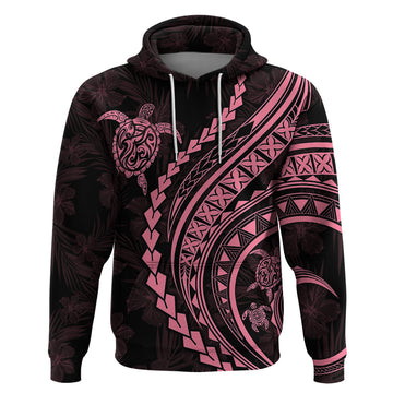 Polynesian Pride Hoodie Turtle Hibiscus Luxury Style - Carnation Pink LT7