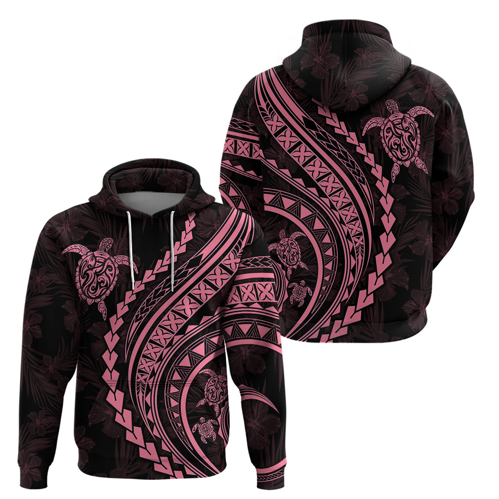 Polynesian Pride Hoodie Turtle Hibiscus Luxury Style - Carnation Pink LT7