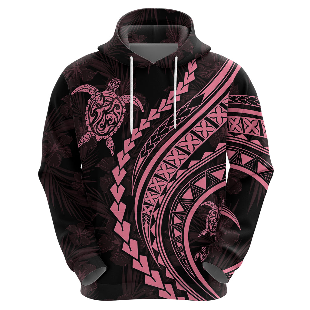 Polynesian Pride Hoodie Turtle Hibiscus Luxury Style - Carnation Pink LT7