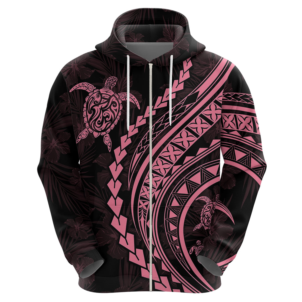 Polynesian Pride Hoodie Turtle Hibiscus Luxury Style - Carnation Pink LT7