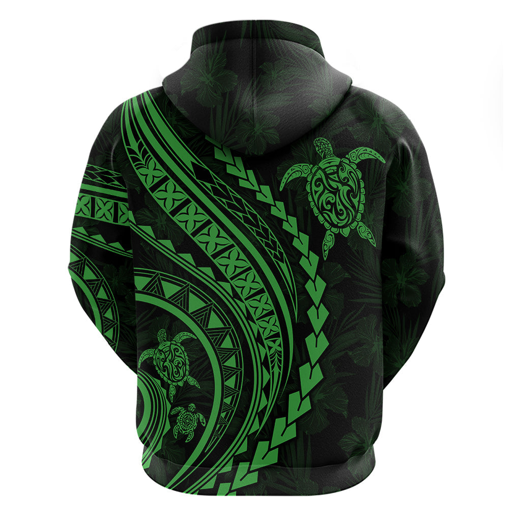 Polynesian Pride Hoodie Turtle Hibiscus Luxury Style - Green LT7