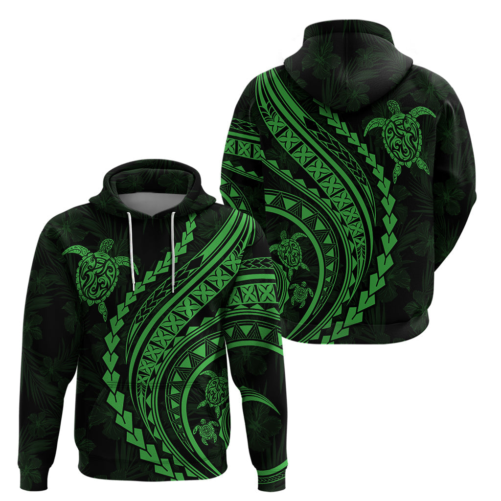 Polynesian Pride Hoodie Turtle Hibiscus Luxury Style - Green LT7