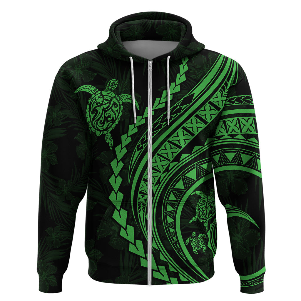 Polynesian Pride Hoodie Turtle Hibiscus Luxury Style - Green LT7
