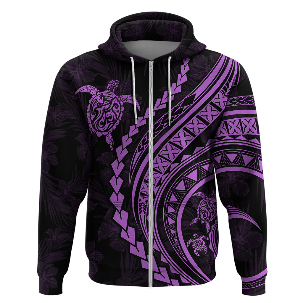 Polynesian Pride Hoodie Turtle Hibiscus Luxury Style - Lilac LT7