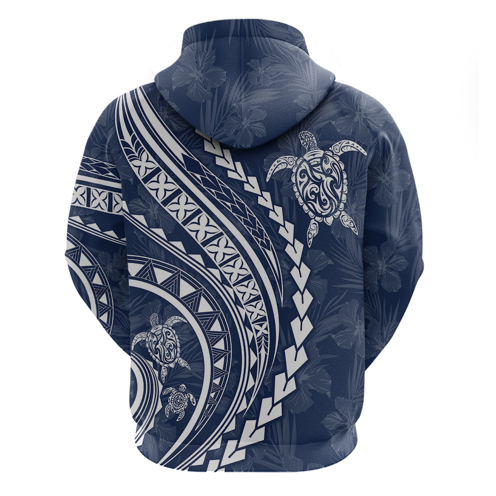 Polynesian Pride Hoodie Turtle Hibiscus Luxury Style - Navy LT7