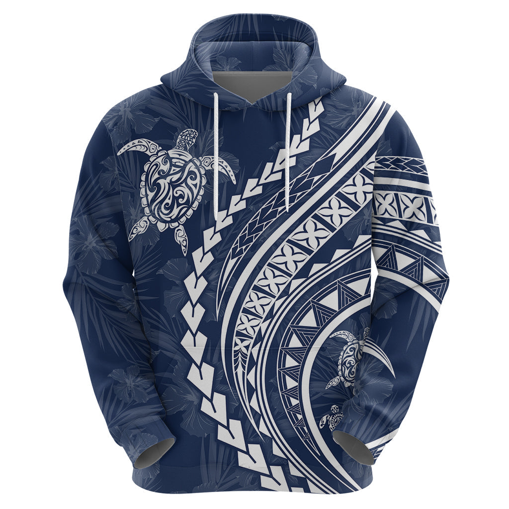 Polynesian Pride Hoodie Turtle Hibiscus Luxury Style - Navy LT7