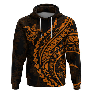 Polynesian Pride Hoodie Turtle Hibiscus Luxury Style - Orange LT7