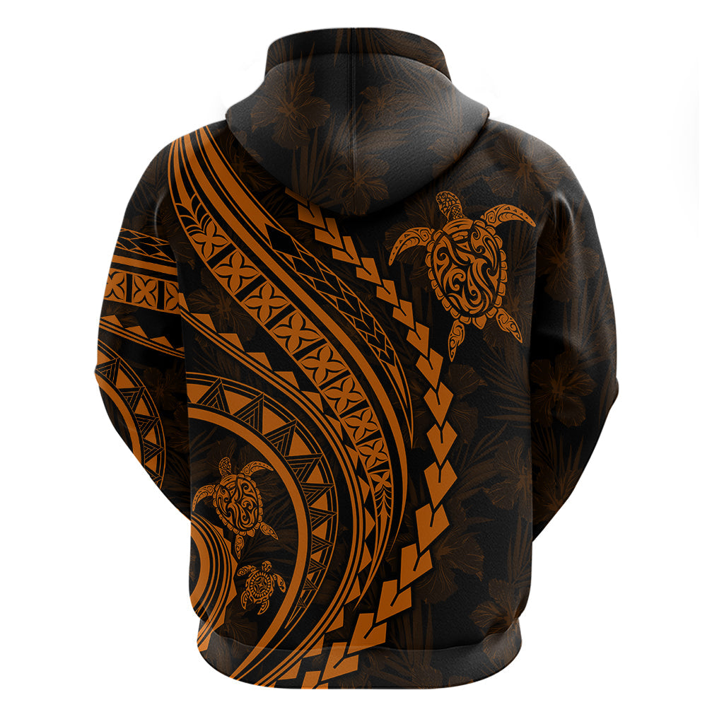 Polynesian Pride Hoodie Turtle Hibiscus Luxury Style - Orange LT7