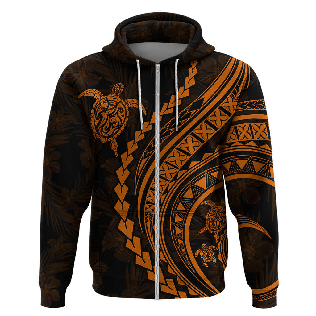 Polynesian Pride Hoodie Turtle Hibiscus Luxury Style - Orange LT7