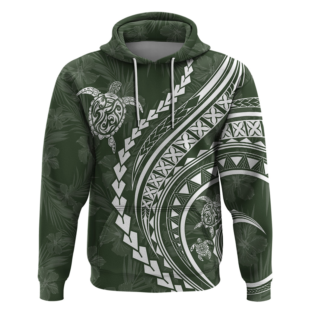 Polynesian Pride Hoodie Turtle Hibiscus Luxury Style - Sage LT7
