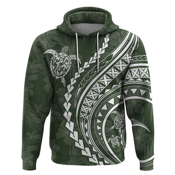 Polynesian Pride Hoodie Turtle Hibiscus Luxury Style - Sage LT7