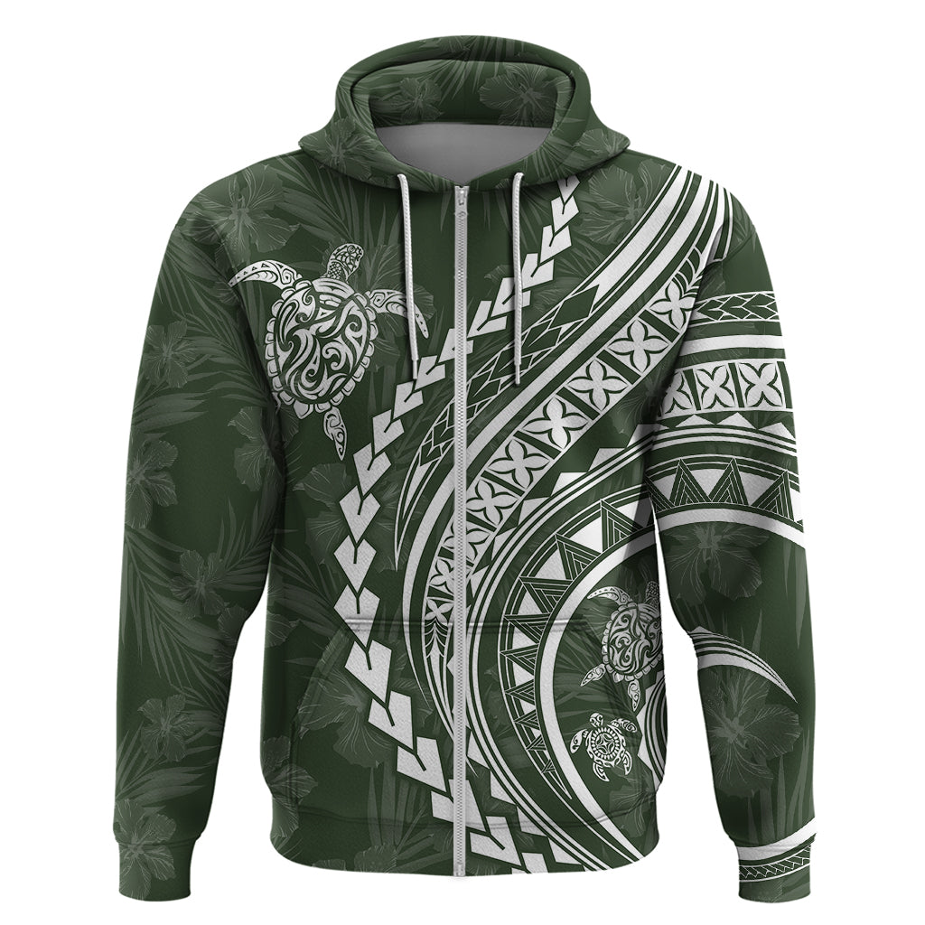 Polynesian Pride Hoodie Turtle Hibiscus Luxury Style - Sage LT7