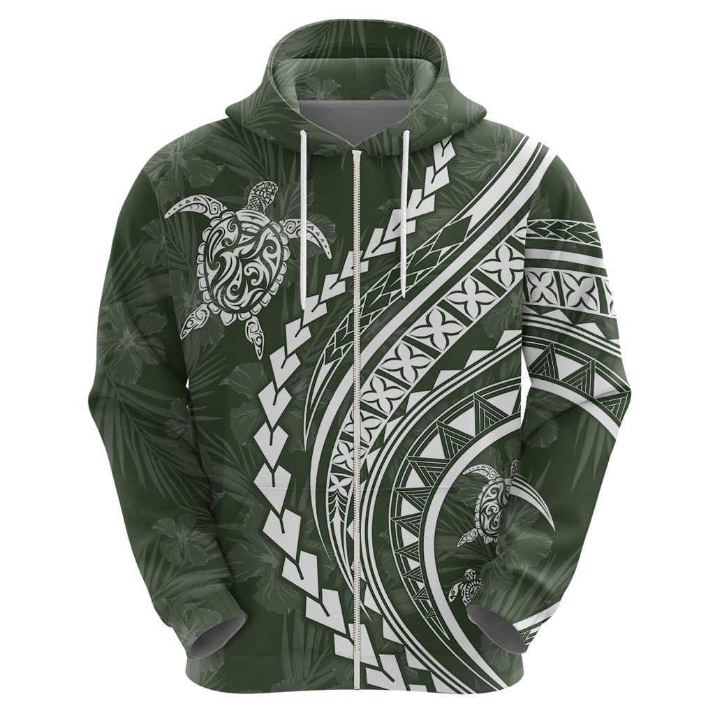 Polynesian Pride Hoodie Turtle Hibiscus Luxury Style - Sage LT7