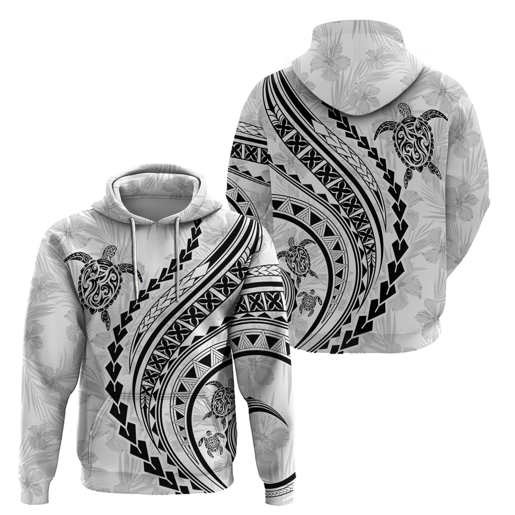 Polynesian Pride Hoodie Turtle Hibiscus Luxury Style - White LT7