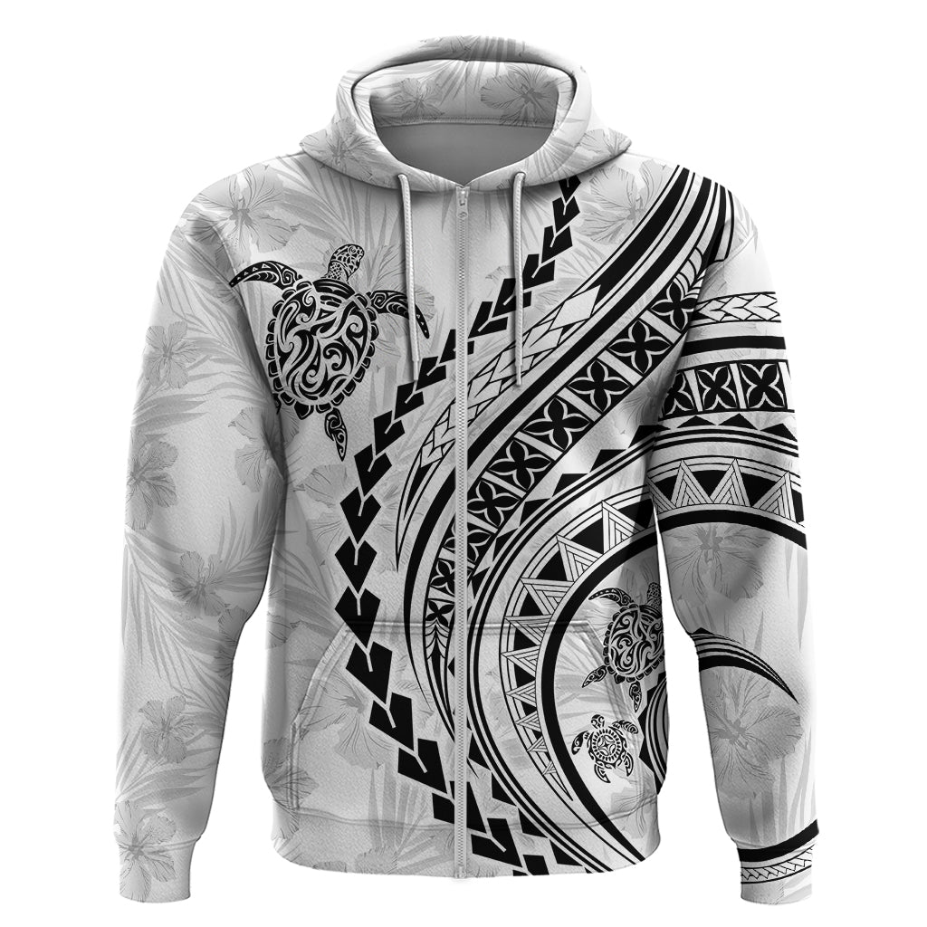 Polynesian Pride Hoodie Turtle Hibiscus Luxury Style - White LT7