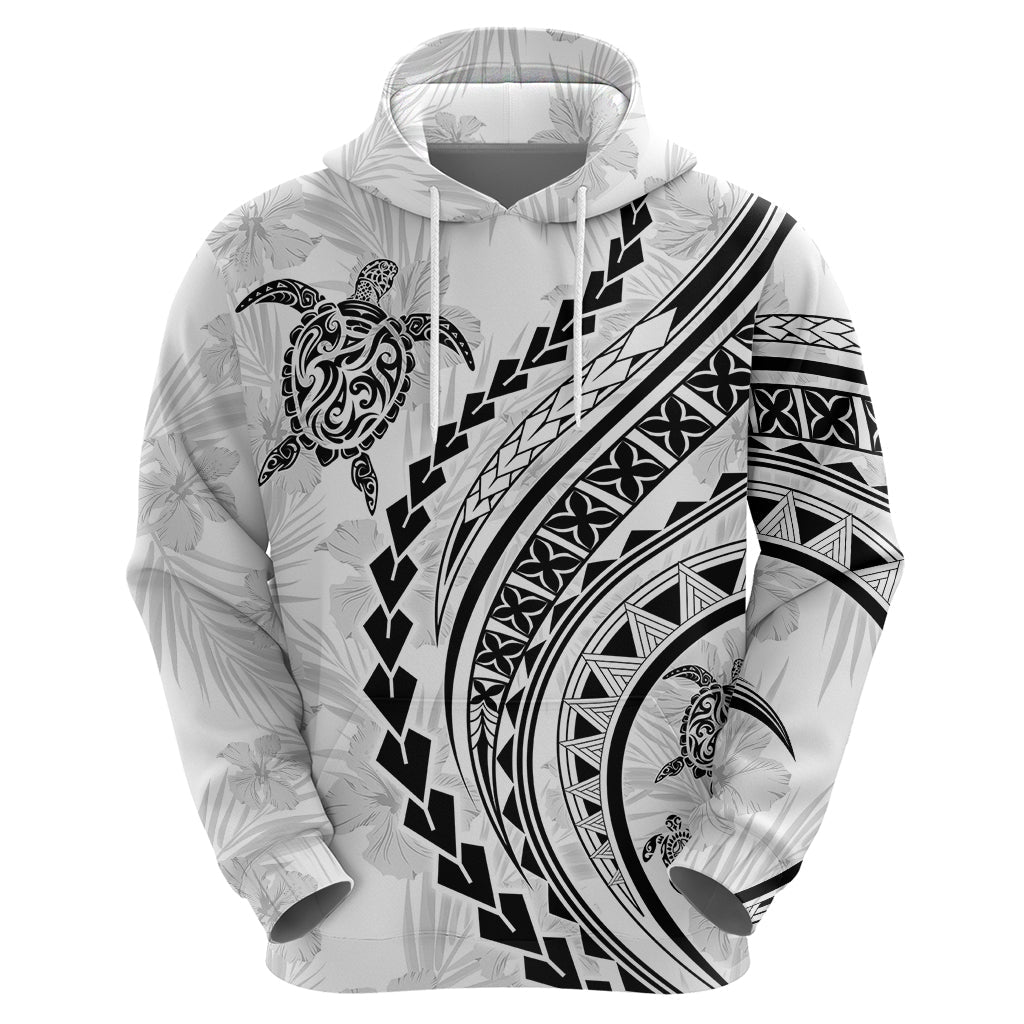 Polynesian Pride Hoodie Turtle Hibiscus Luxury Style - White LT7