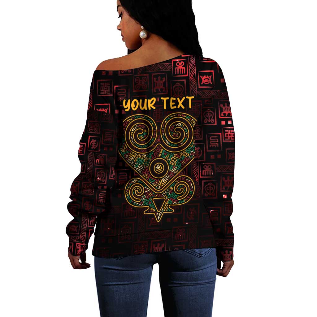 Afro-American Culture Off Shoulder Sweater Adinkra Sankofa Heart - Cosmic Red LT7