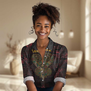 Afro-American Culture Women Casual Shirt Adinkra Sankofa Heart - Cosmic Red LT7